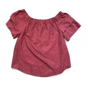 H&M Women’s Casual Burgundy Wine Red Ruffled Off-Shoulder Blouse Top — Size 8